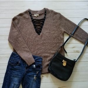 Lace up long sweater